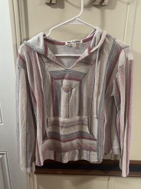Wallflower Cream, Pink & Gray Striped Hooded Pullover